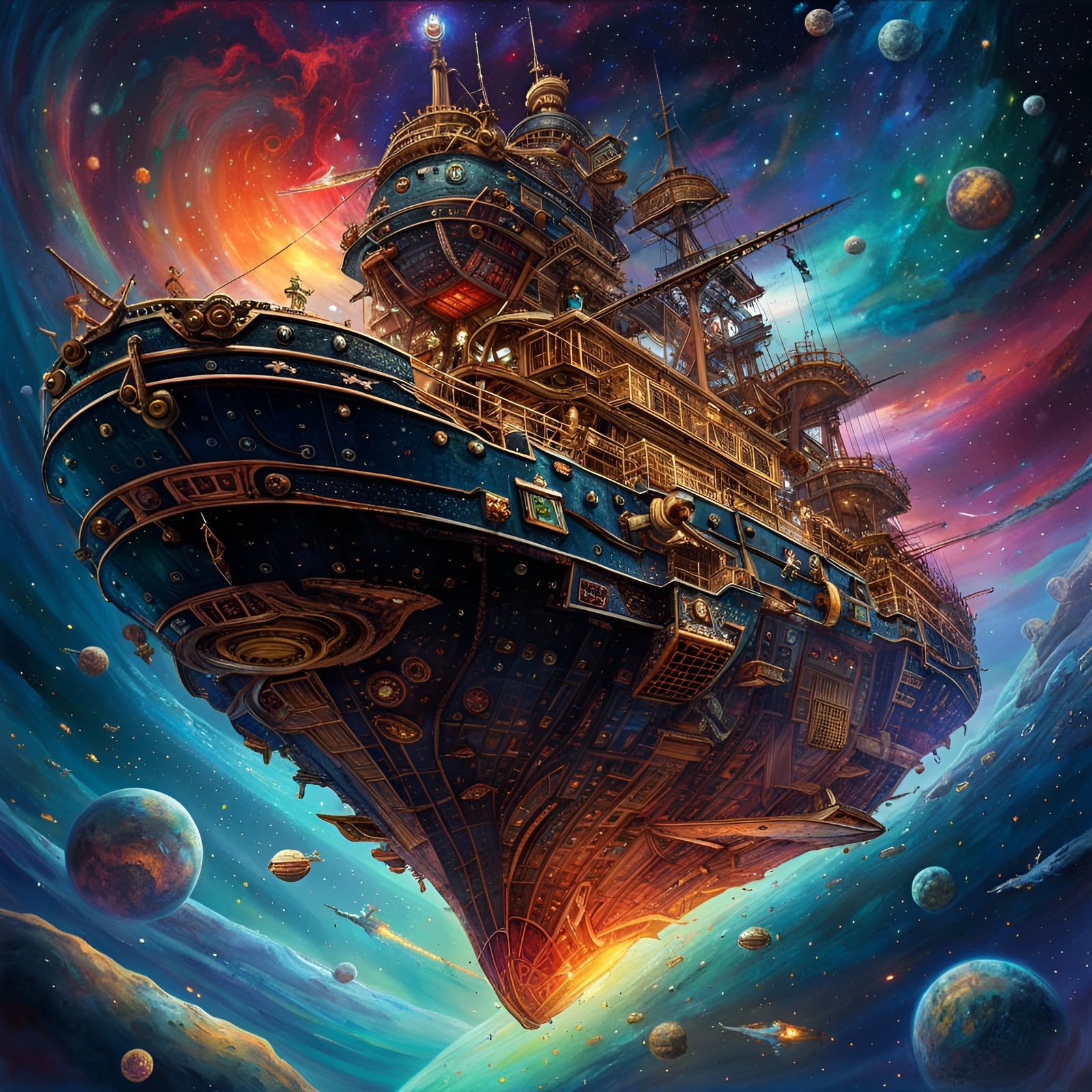 Pirate Ship Soaring Through a Starry Galaxy