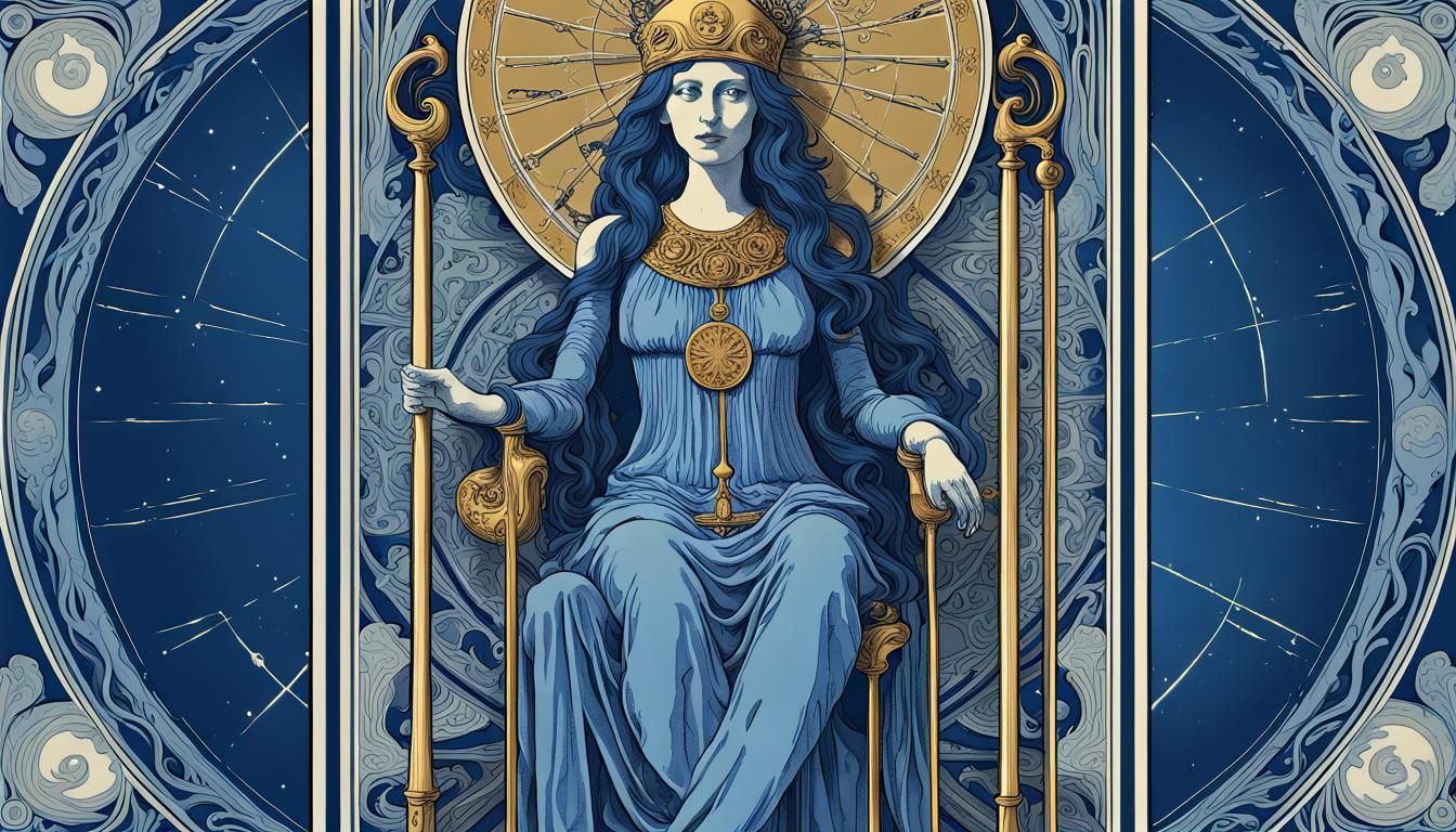Delft Blue Dead Tarot Card in Art Nouveau Style