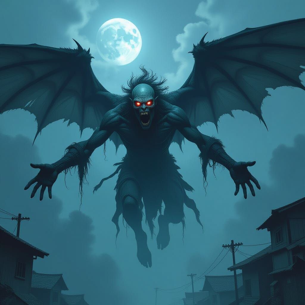 Terrifying Mananggalan Separated in Dark Gothic Sky