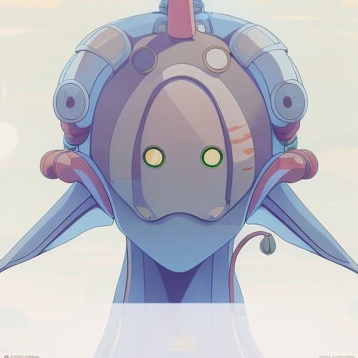 Steampunk Alien in Anime Style Cityscape