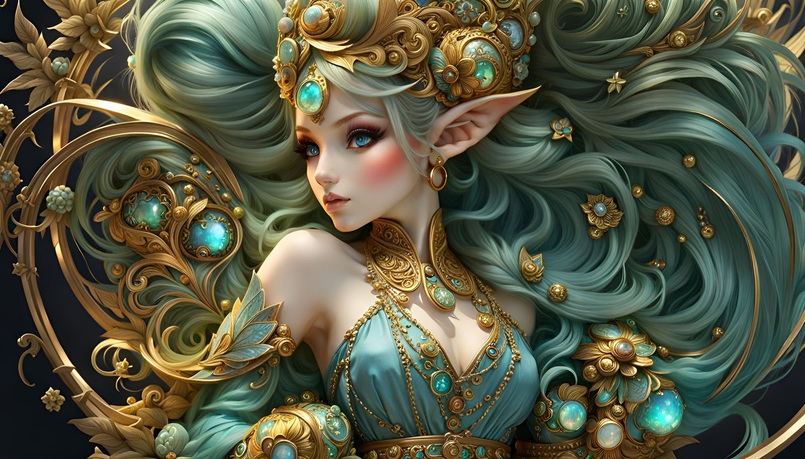 Ornate Anime Chibi Gnome Figurine in Art Nouveau Style