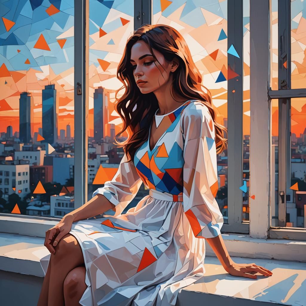 Pop Art Girl with Geometric Shapes and Bokeh