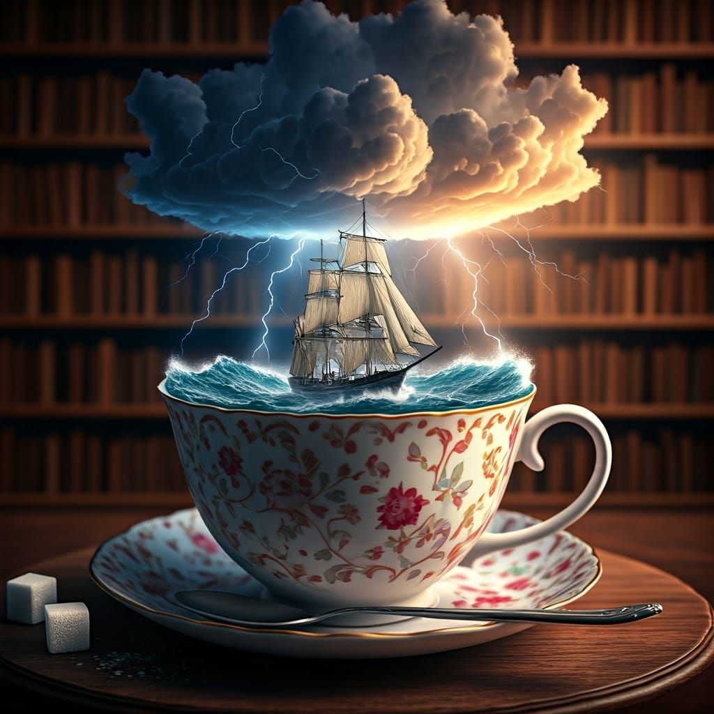 Stormy Seas in Teacup: 3D Digital Art