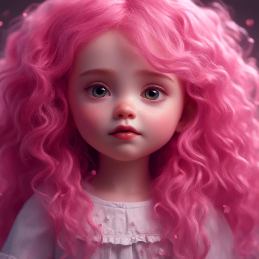 Baby with Pink Hair, Stylized Portrait