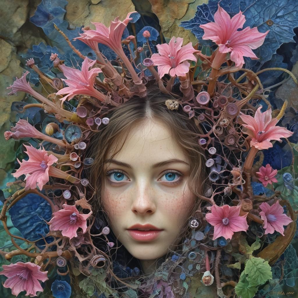 Ethereal Child in Surreal Garden, Magic Realism