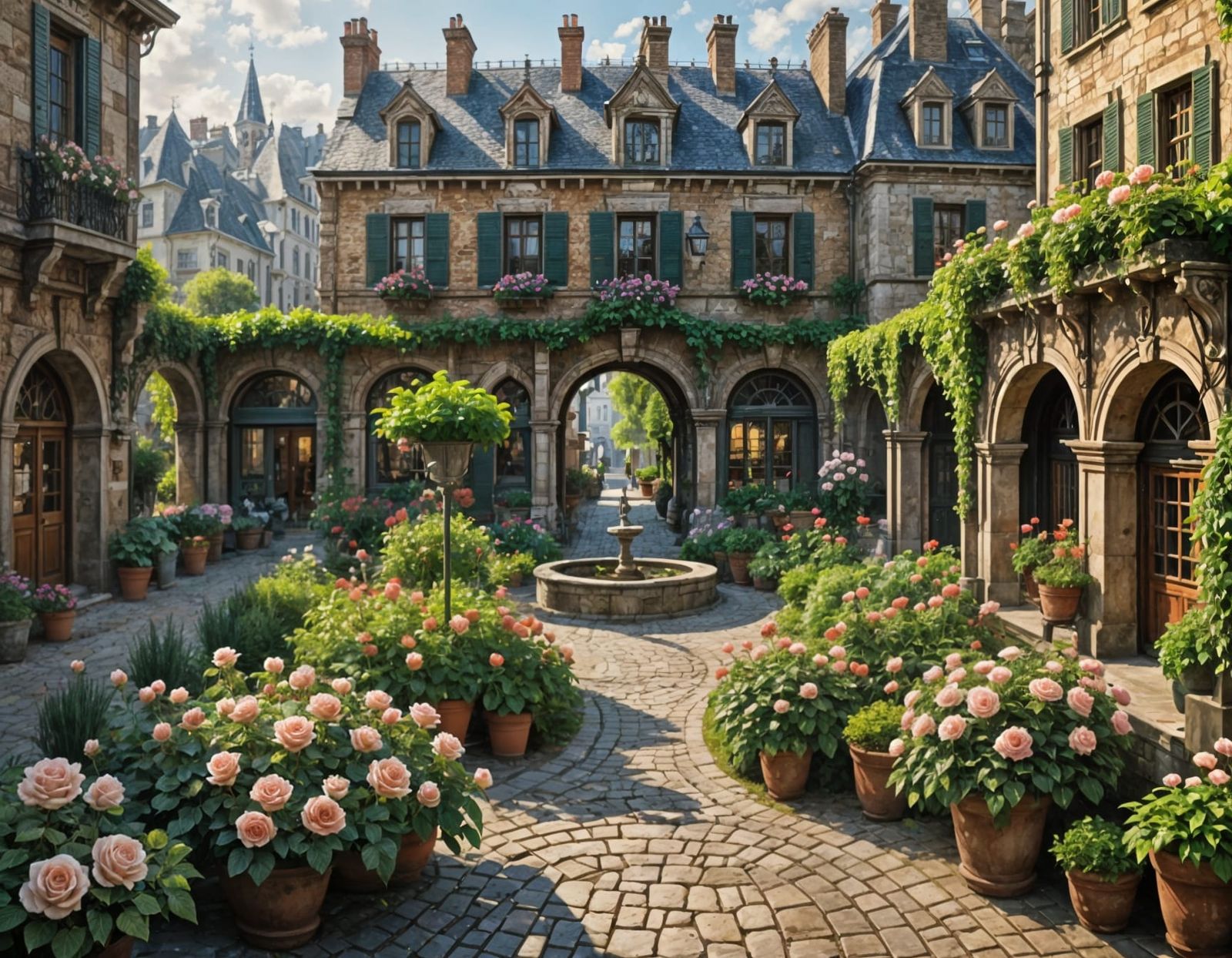 Old European City Blooms in Vibrant Comic Book Style