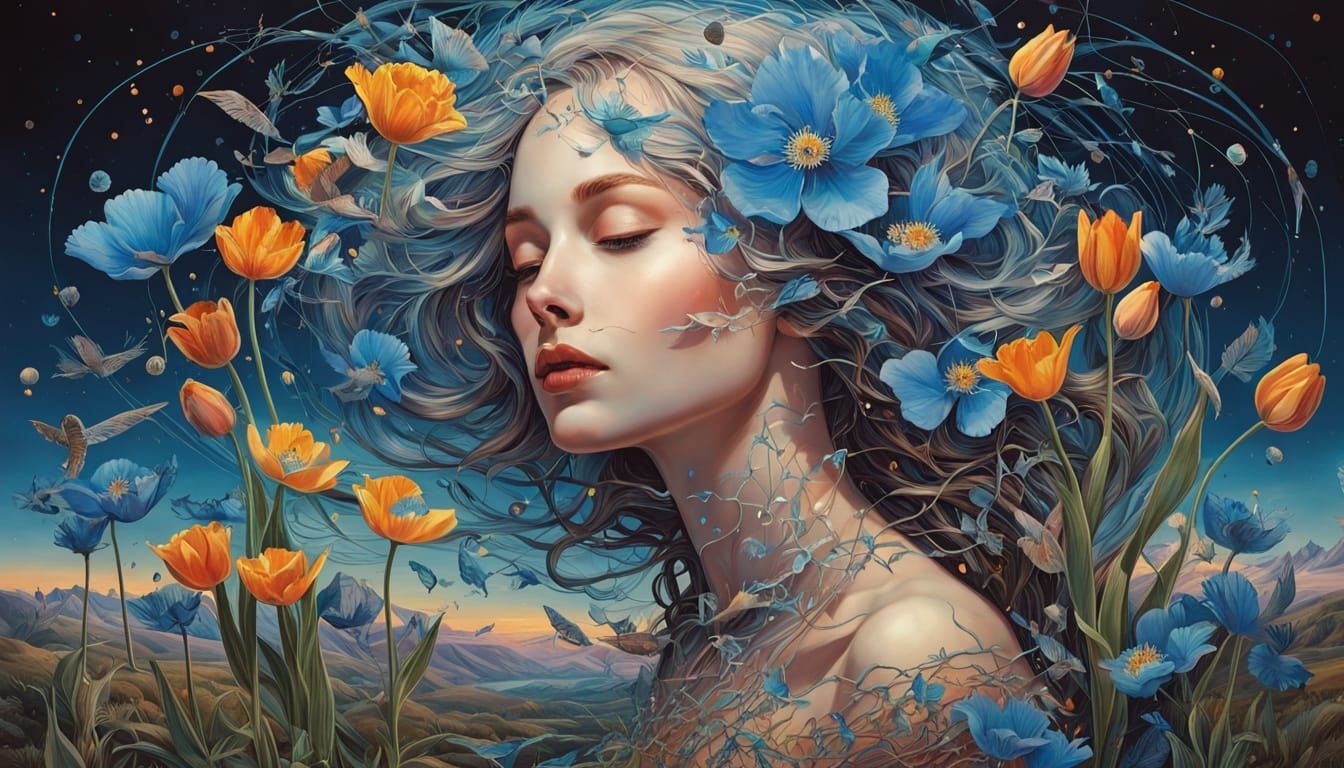 Cosmic Woman Carrying Stars: Dreamlike Concept Art