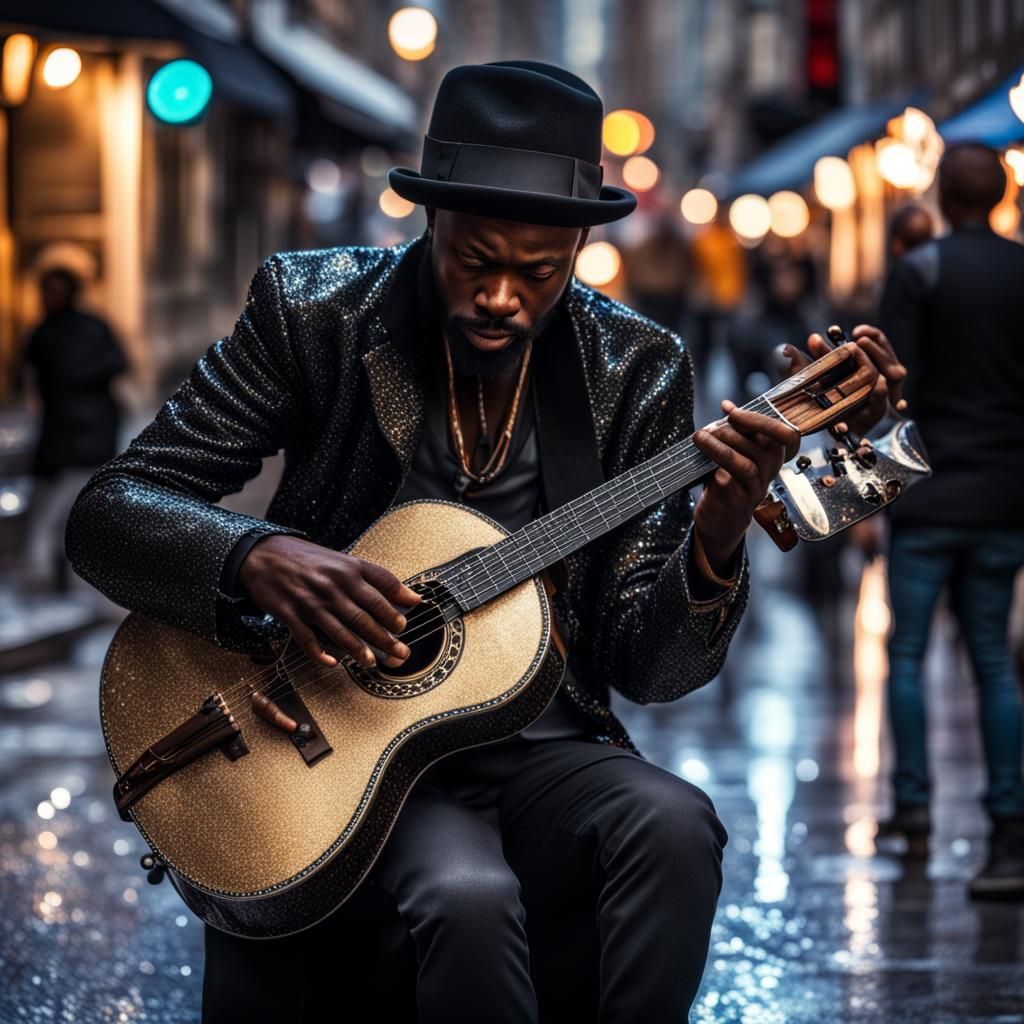 Realistic Black Street Musician in 4K HDR