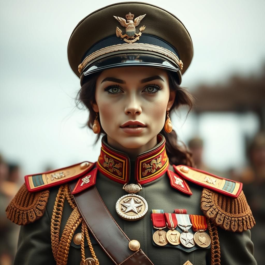 Female Soldier in Intricate Military Uniform