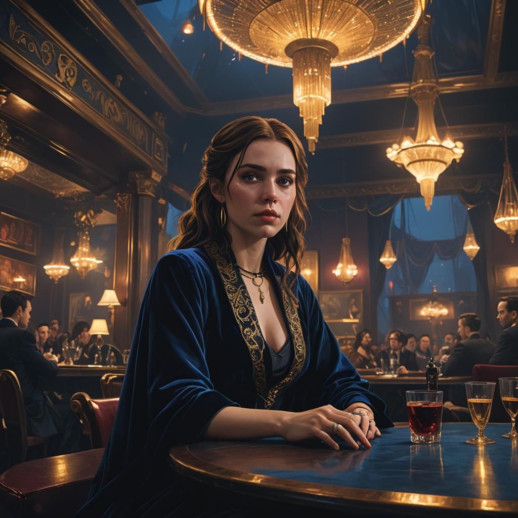 Gothic Girl in Decadent Club, Dark Fantasy Art