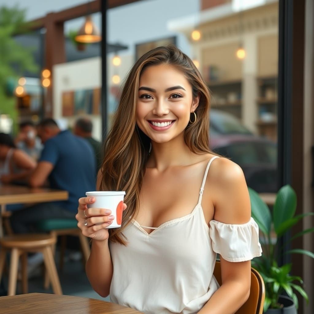 Attractive Millennial Woman Enjoying Coffee in Cafe