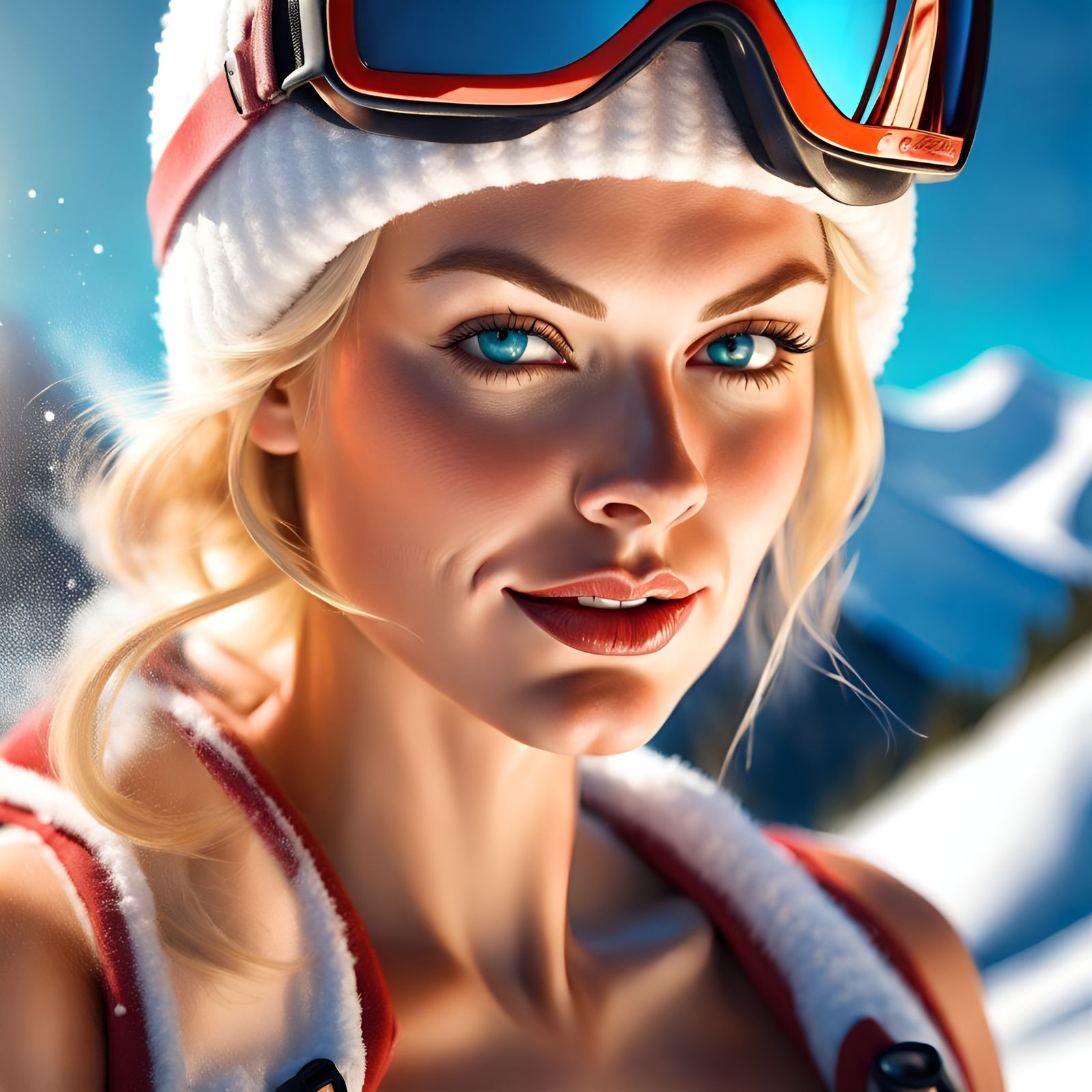 Glamorous Blonde Skier in Bikini: Pin-Up Digital Art
