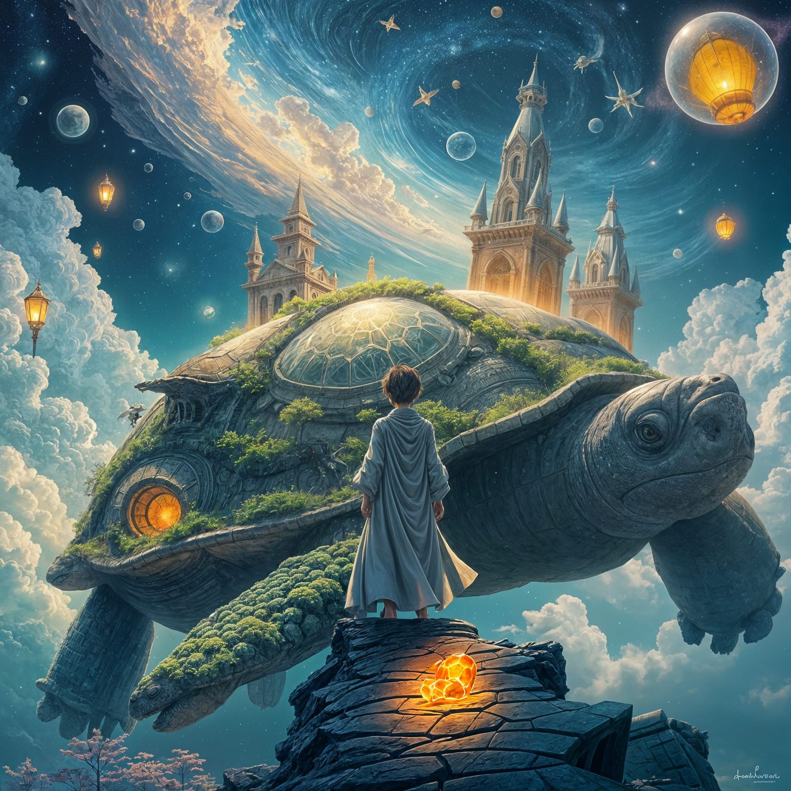 Colossal Turtle World Soaring Through Space