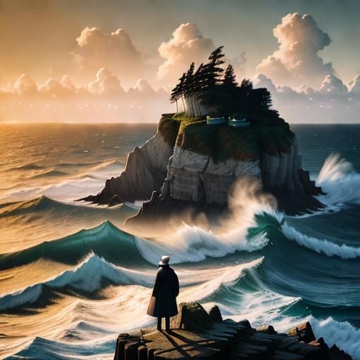 Romantic Seascape with Figure in Golden Light