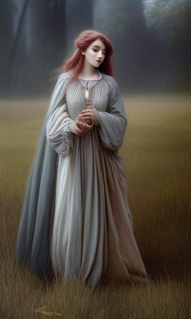 Shy Red-Haired Cowgirl: Photorealistic Matte Painting