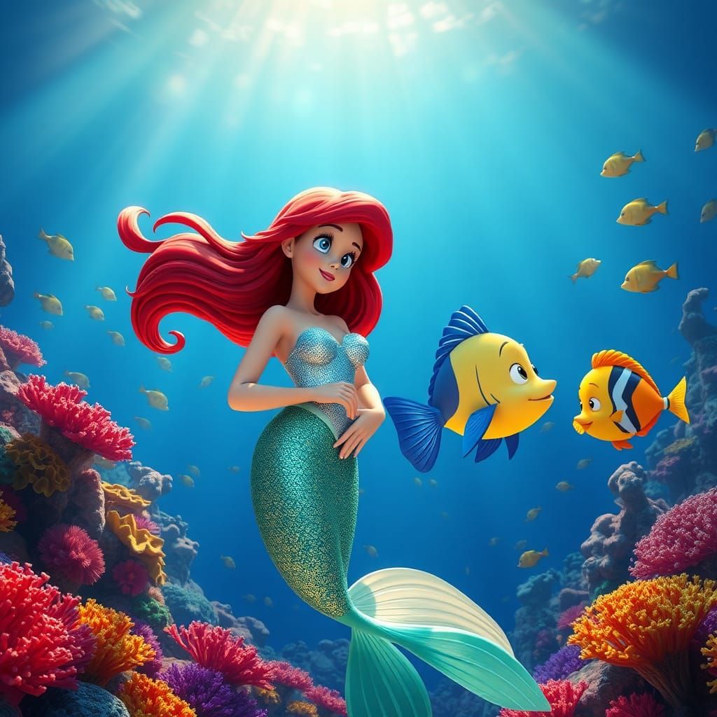 Ariel and Flounder in 3D Digital Underwater Scene