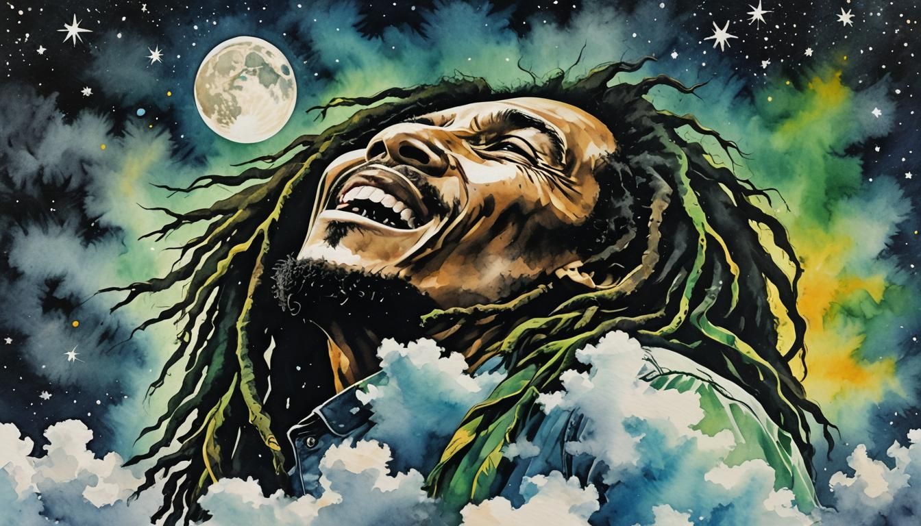 Bob Marley Portrait in Pop Art Watercolor Style