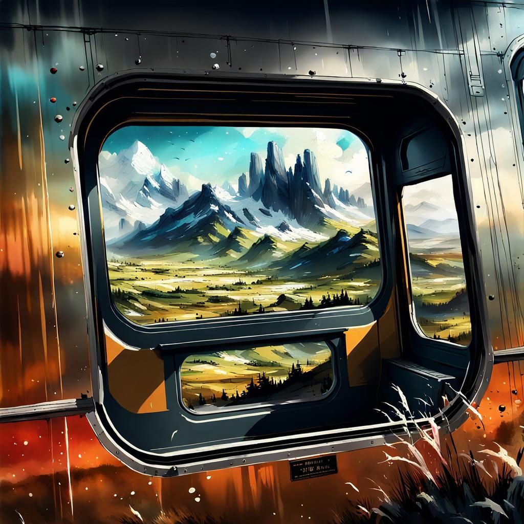 Magical Train Window View to Fantasy World