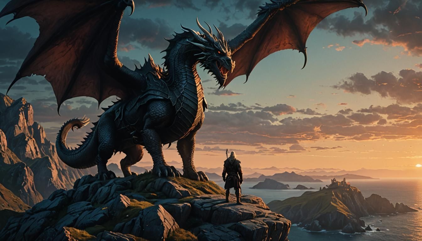 Viking Dragon Rider at Twilight: Fantasy Concept Art