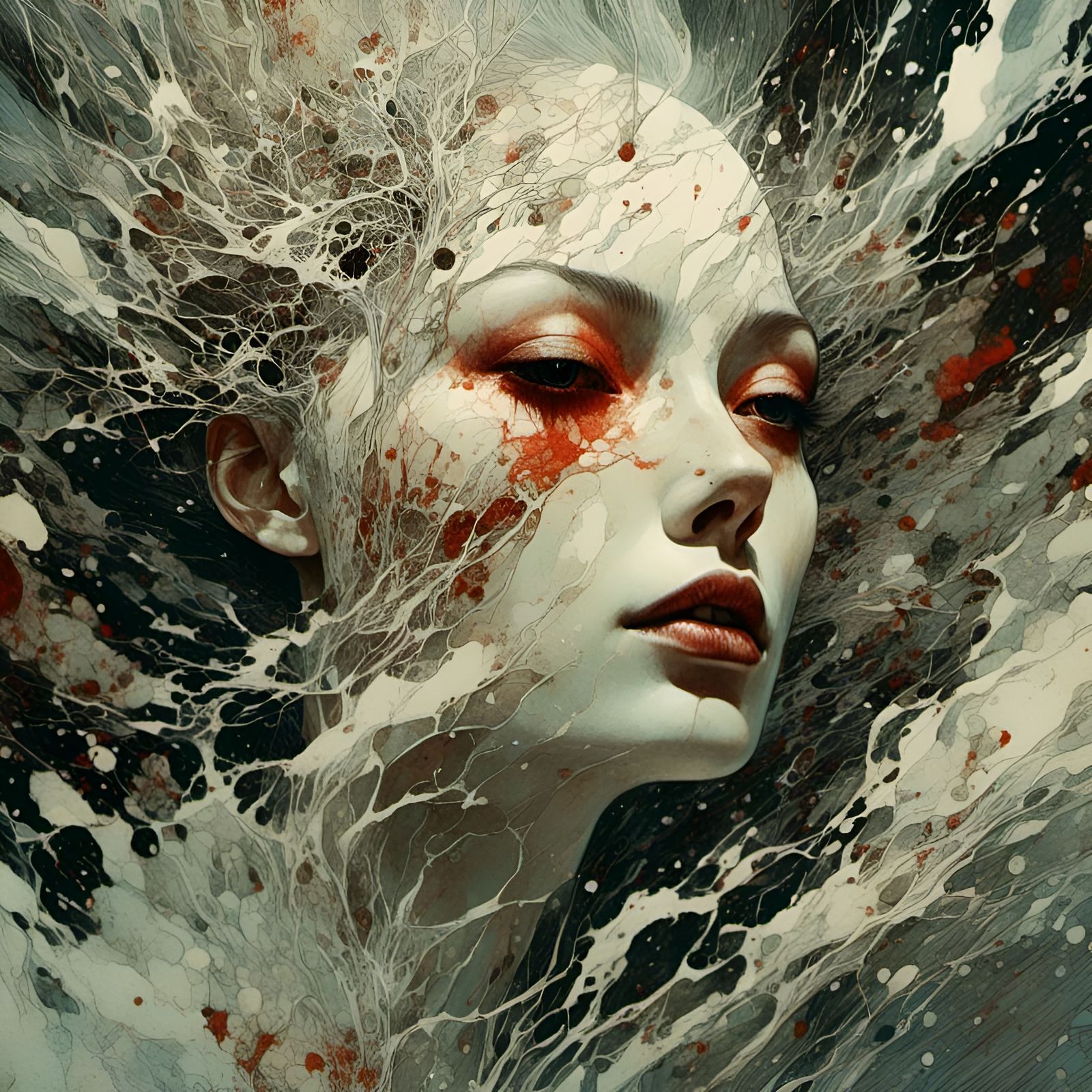 Macabre Double Exposure Portrait in Junji Ito Style