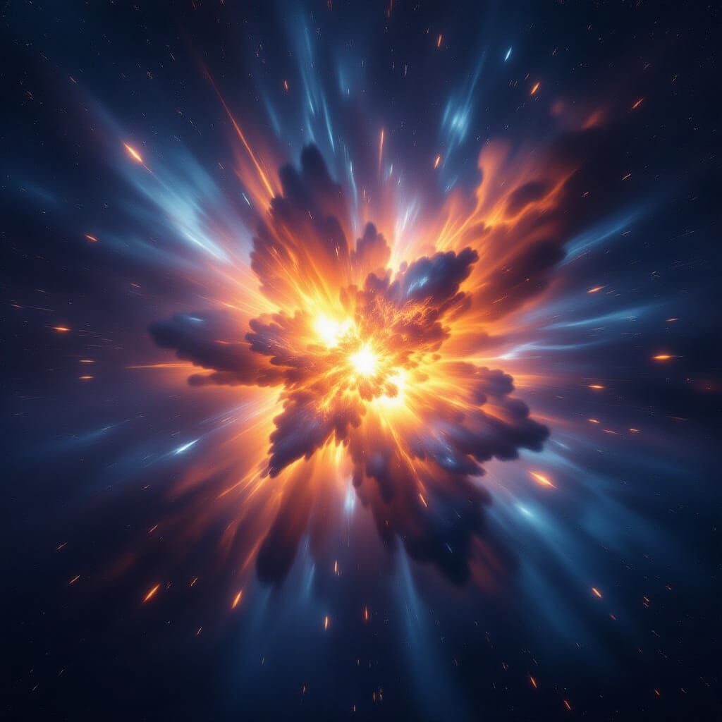 Hyperrealistic Supernova Explosion in Cosmic Blues and Orang...