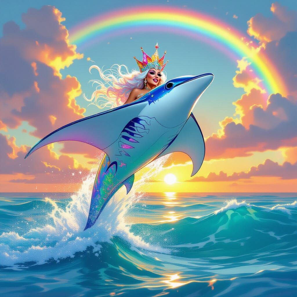 Drag Queen Manta Ray Leaps From Waves in Dawn Sunlight