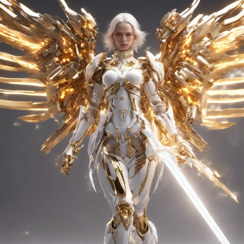Angel with Flaming Sword in Sci-Fi Style