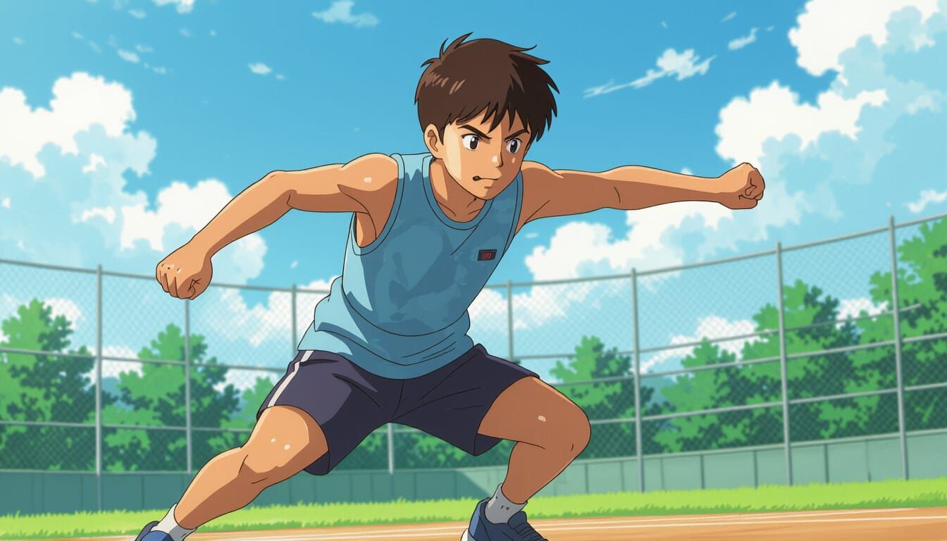 Teenage Athlete in Dynamic Action Pose