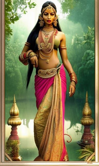 Beautiful Indian Apsara Portrait in Digital Fantasy Art