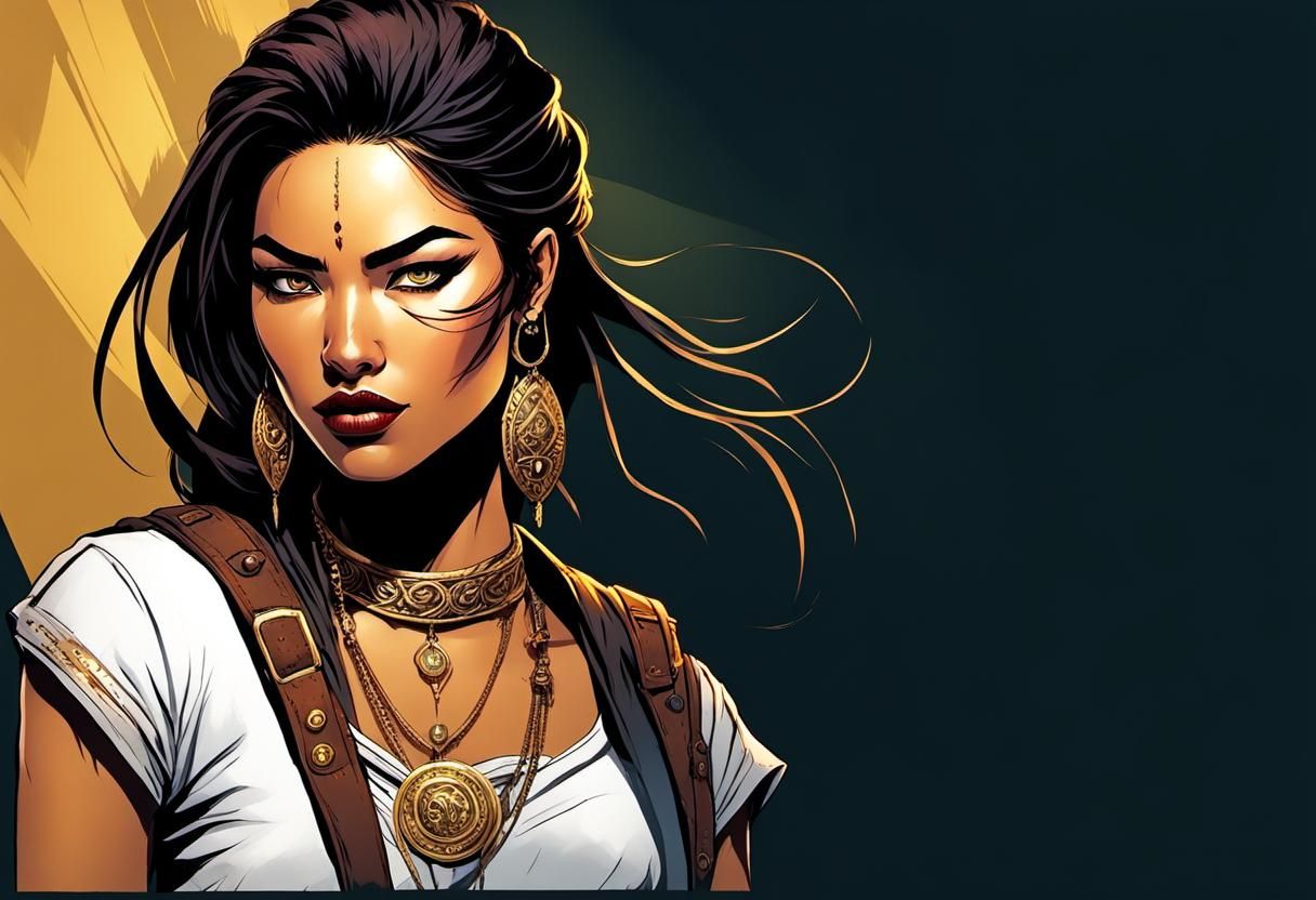 Badass Gypsy Bandit Babe in Fantasy Comic Style