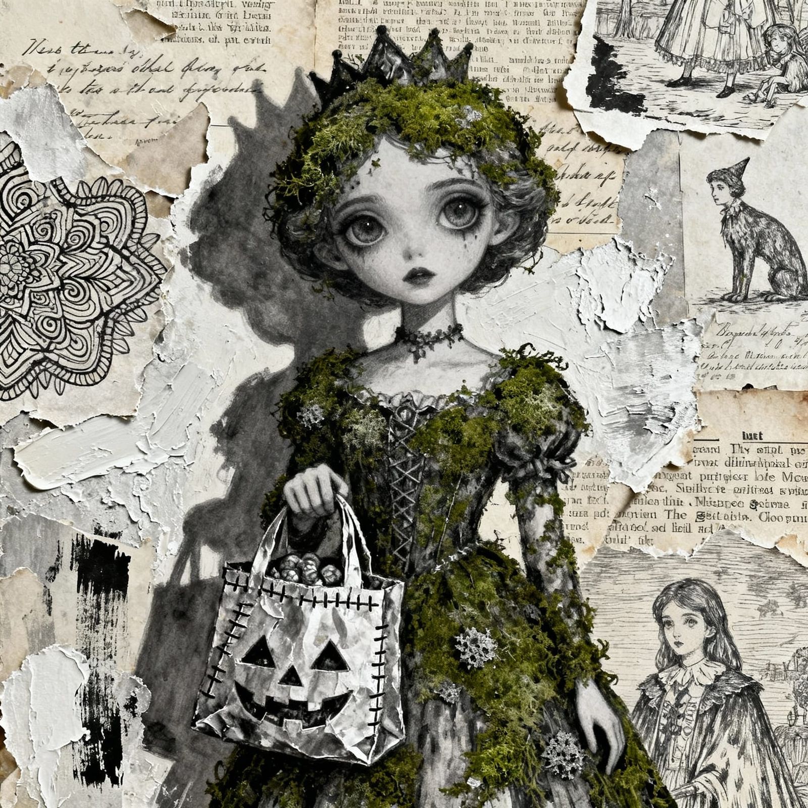 Gothic Moss Princess with Halloween Treat Bag