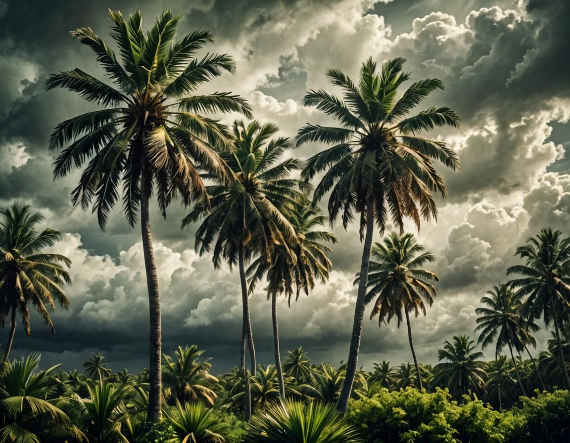 Palm Trees in Hurricane Winds: Photoillustration