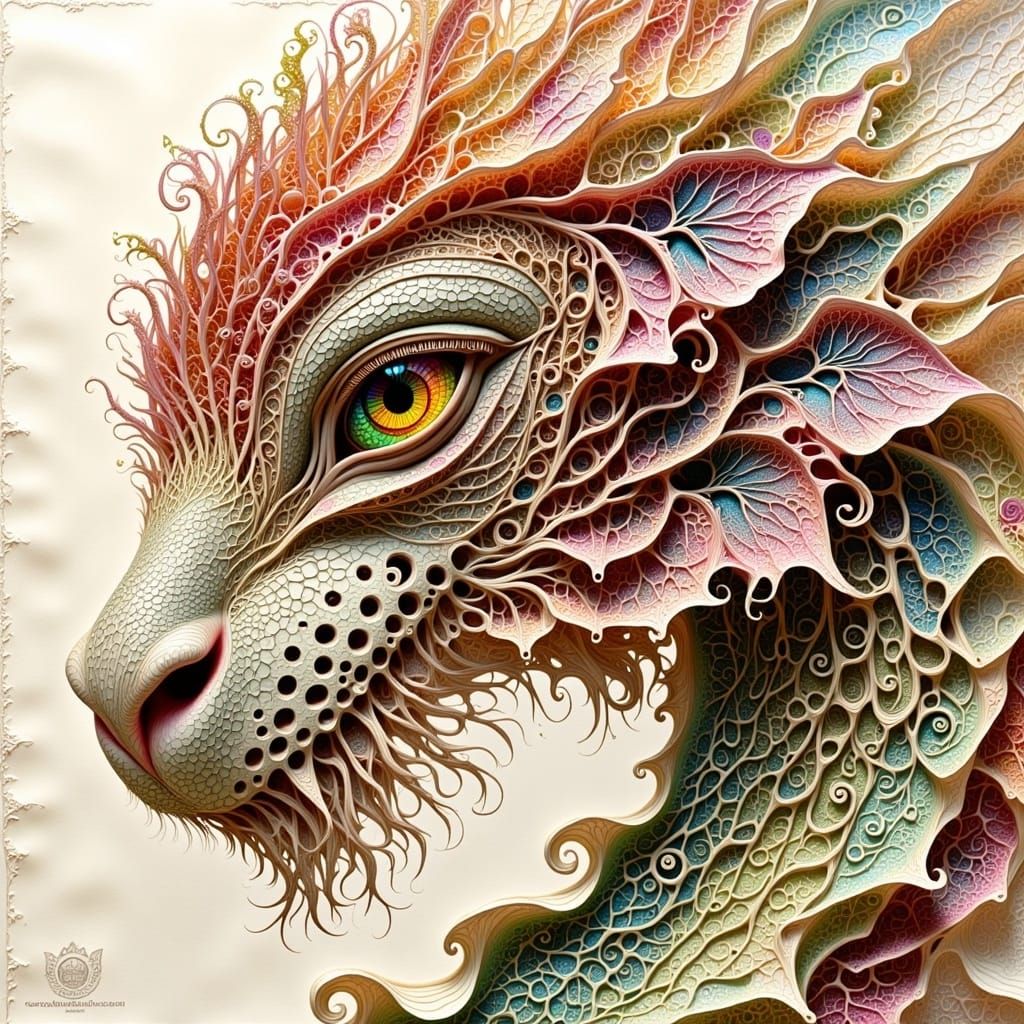 Intricate Botanical Drawing in Whimsical, Crinkled Style