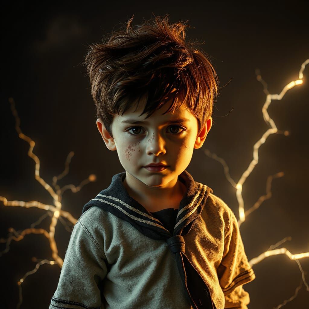 Dark Fantasy Sailor Boy Among Whirlwind Storm