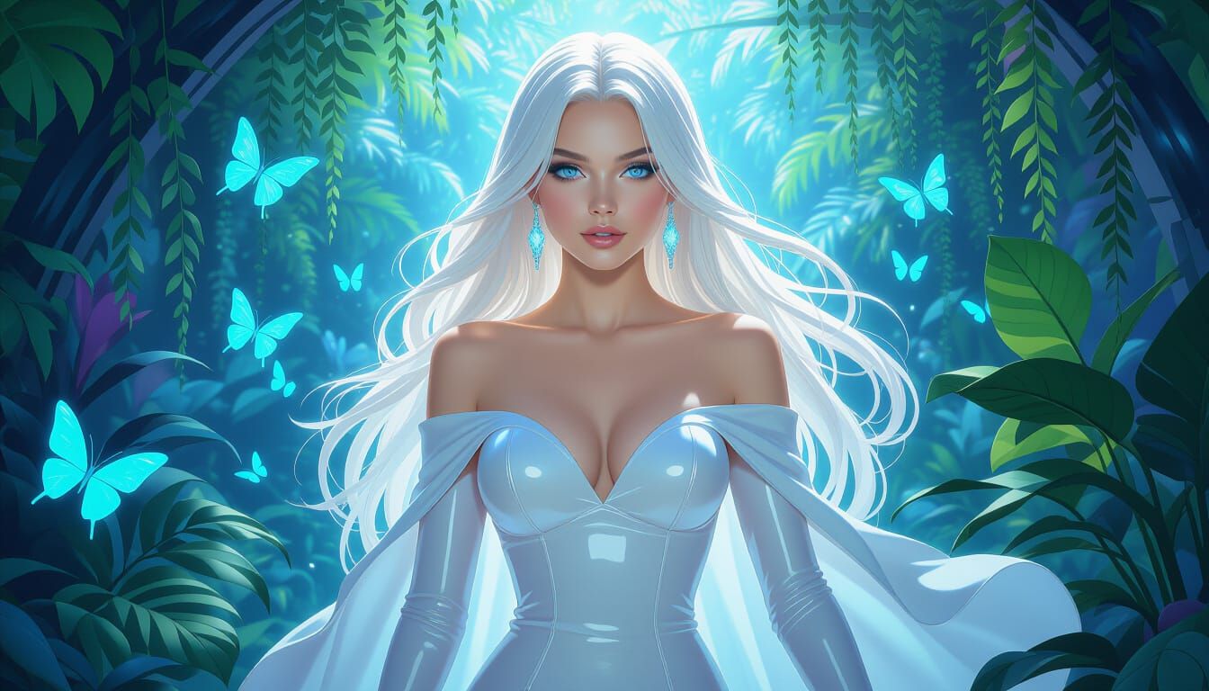 Woman in Bioluminescent Garden, Artgerm-Inspired Digital Art