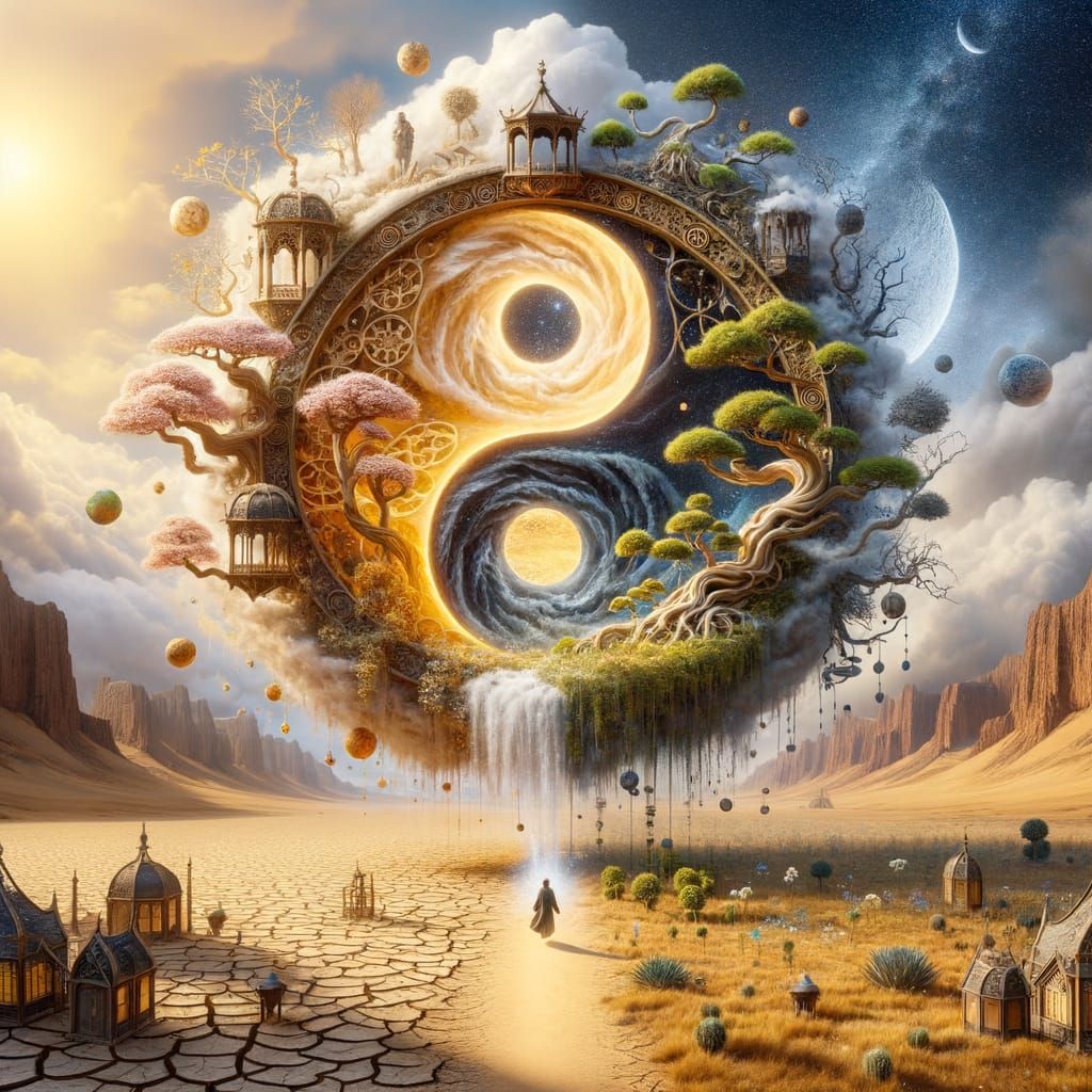Surreal Stargate Journey Through Contrasting Landscapes