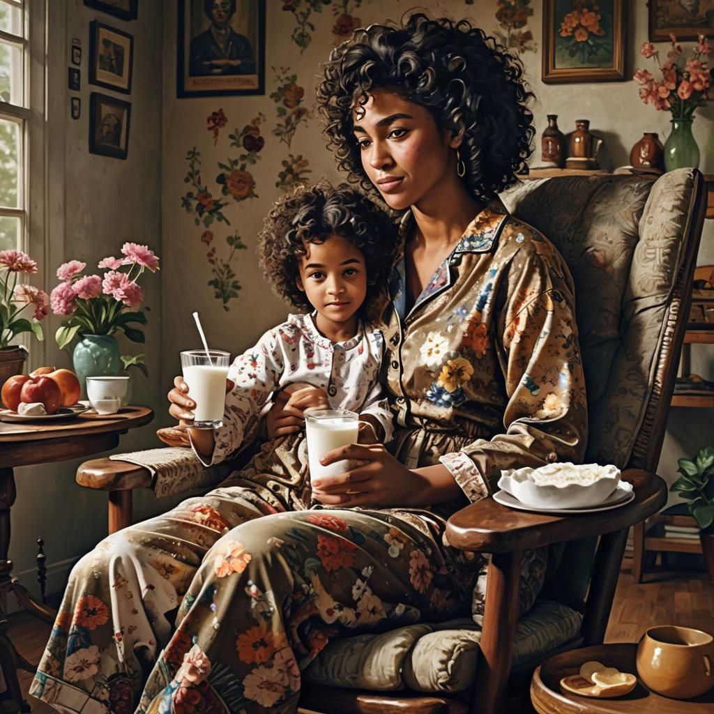 Mother and Daughter Portrait in Detailed Matte Painting