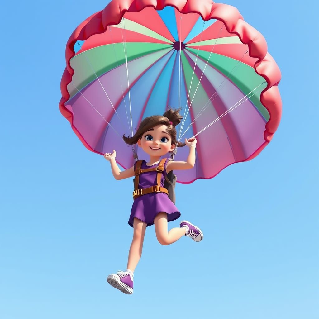 Girl with Parachute in Vibrant 3D Style