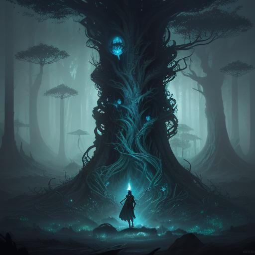 Mystical Forest: Lone Figure Screaming in Fantasy Art