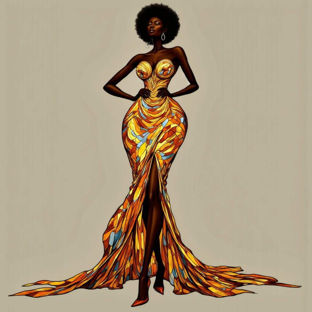 Elegant Black Woman in Stained Glass Dress