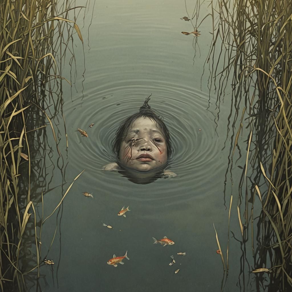 Eerie Child-Faced Monster Hiding Among Reeds