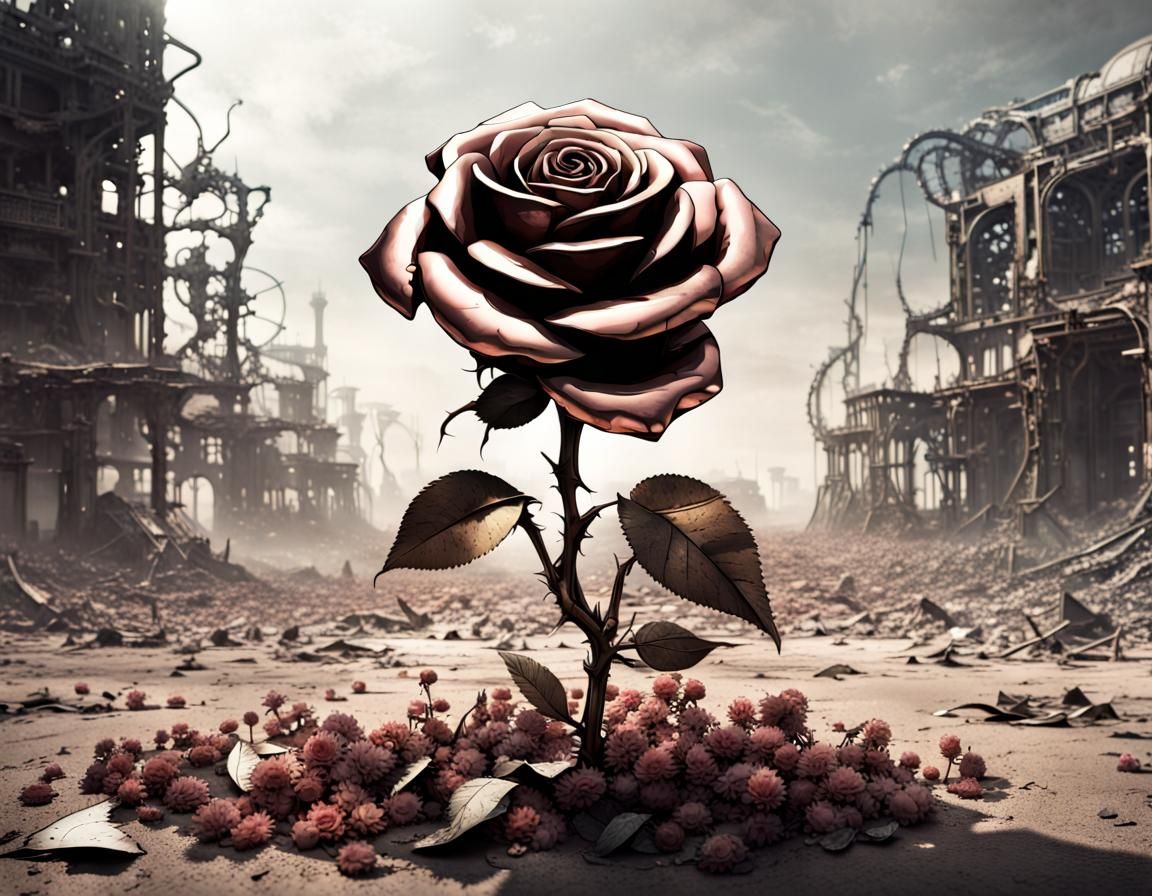 Metallic Rose Amidst Desolation