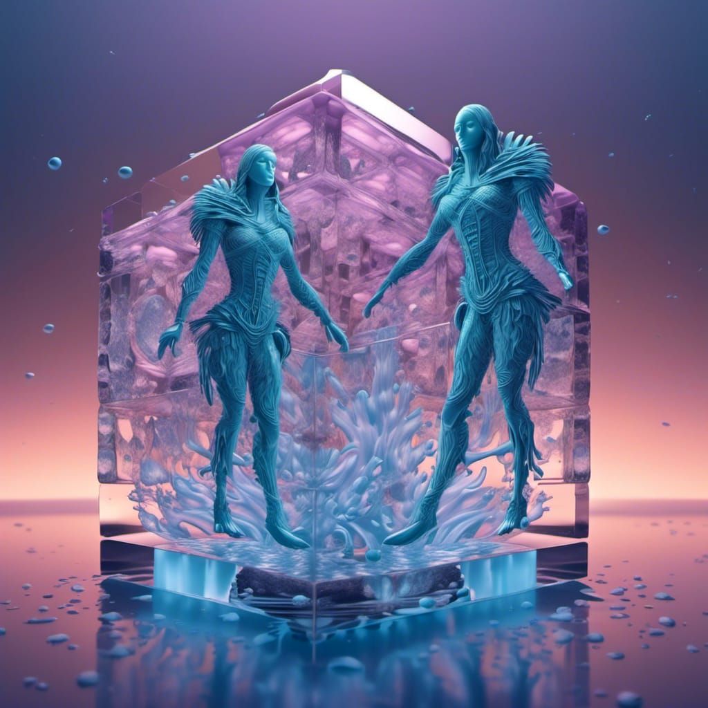 Bioluminescent Raven in Ice Cube: Abstract 3D Art