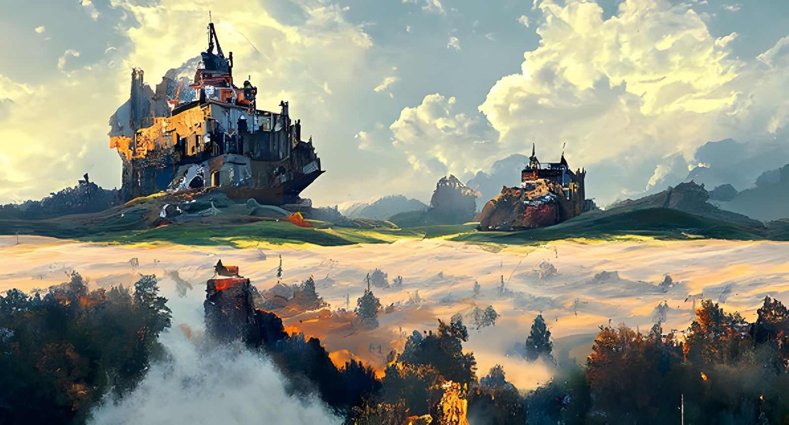 Majestic Castle on Hill: Hyperrealistic Digital Painting