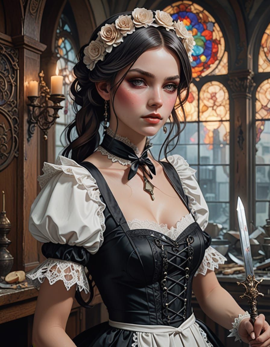 Anime French Maid with Magic Sword