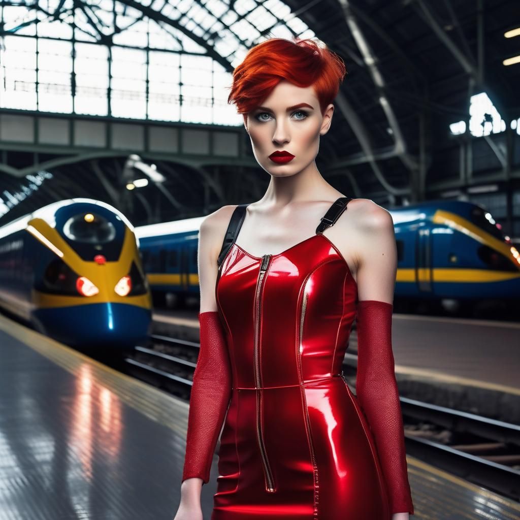 Saoirse Bamber on Train Platform in Hyperrealistic Photo