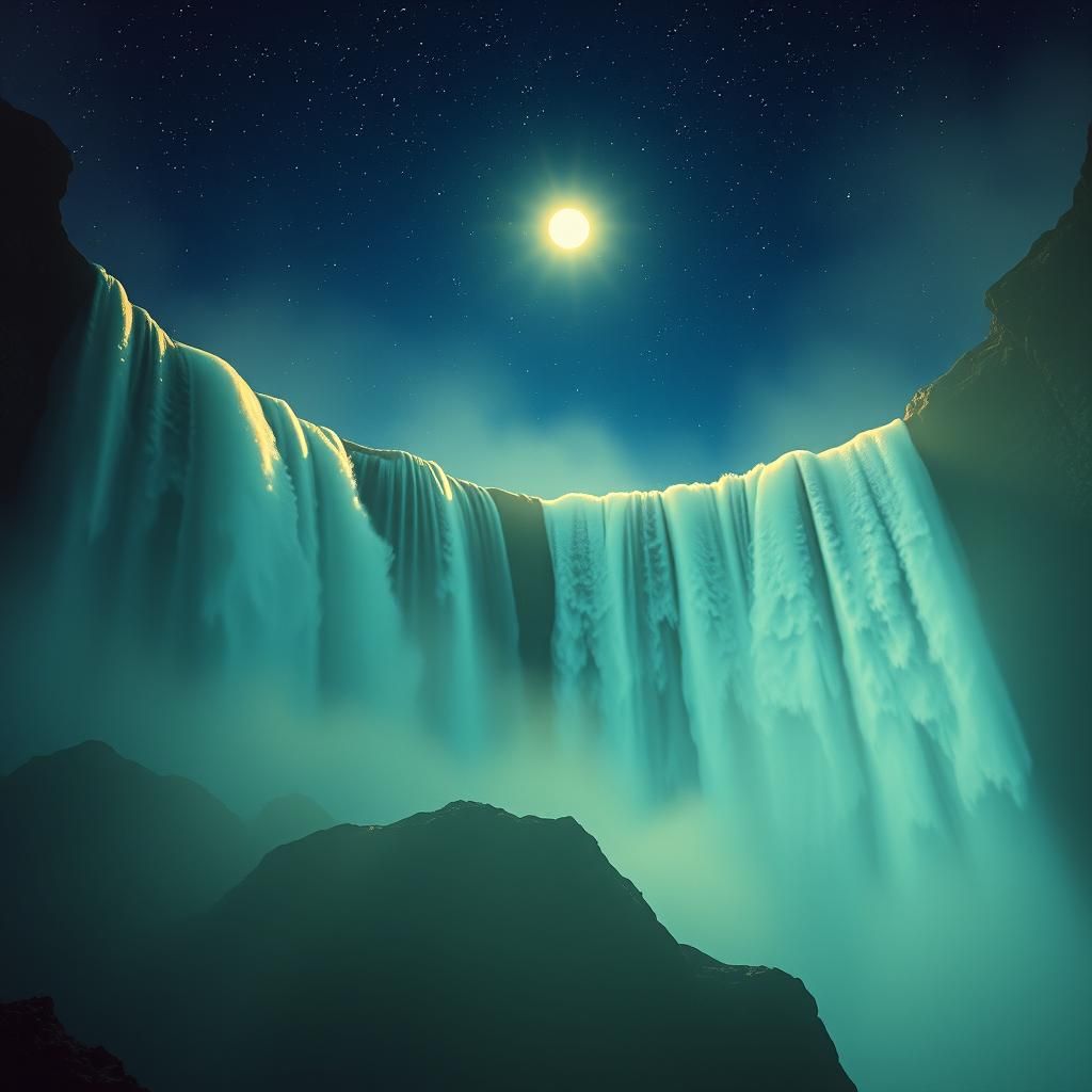 Ethereal Waterfalls Under a Starry Night Sky