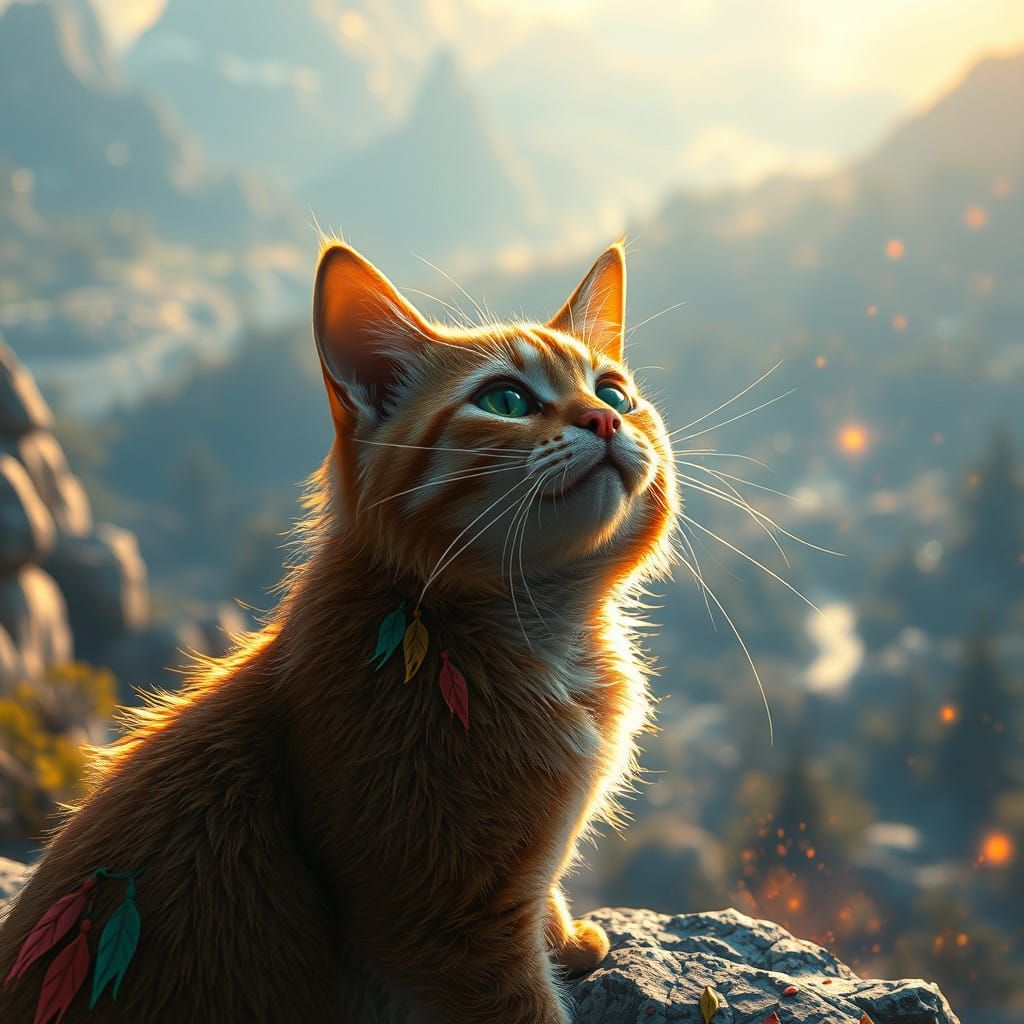 Vibrant Cat Concept Art in Triadic Colors