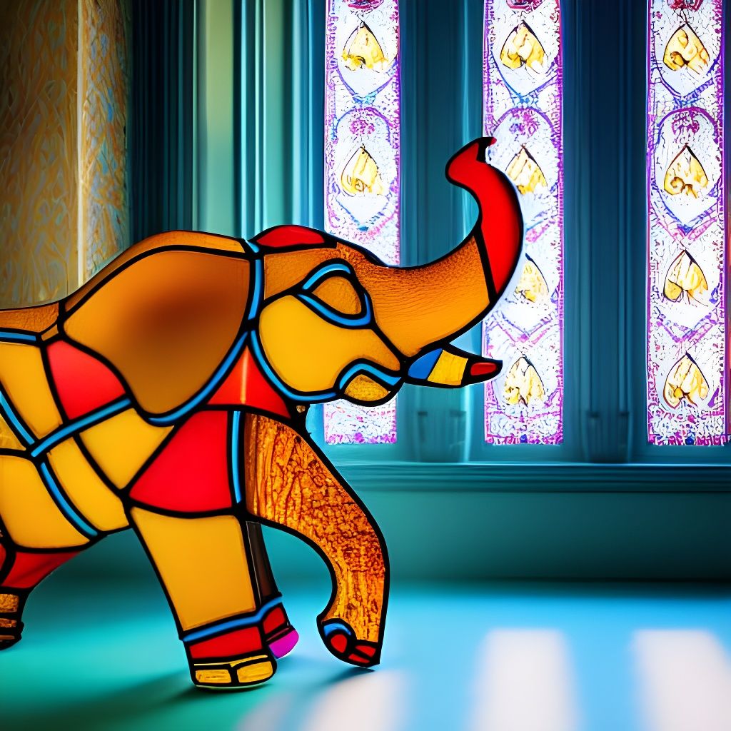 Stained Glass Elephant in HDR Photorealistic Style