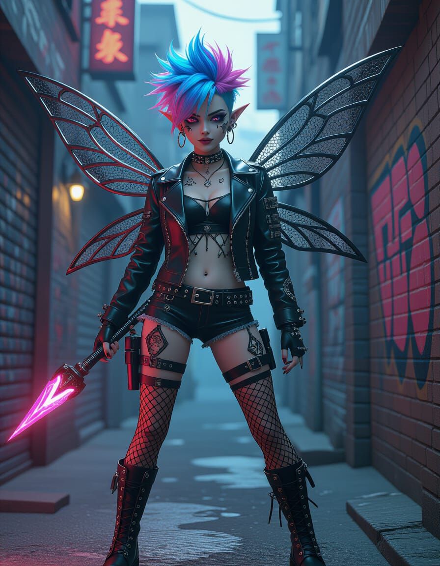 Punk Fairy in Urban Alleyway, 3D Anime Art